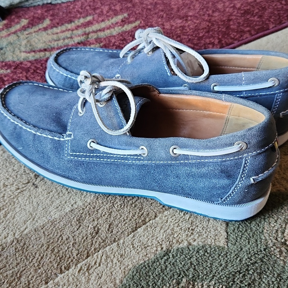 Ecco Blue and White Boat Shoes with Moccasin Design